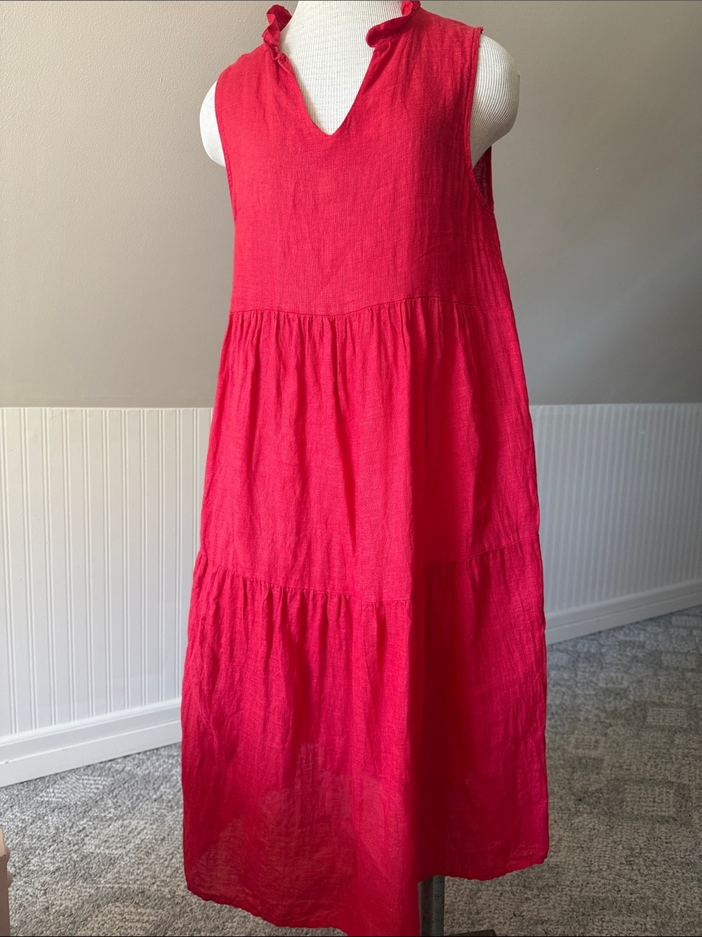 MADE IN ITALY: 100% Linen Bright Crimson Red Le Ragazze Summer Dress sleeveless